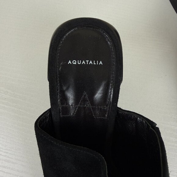EUC Aquatalia Black Suede Leather Jayne Mules Heel Slides - Picture 9 of 13